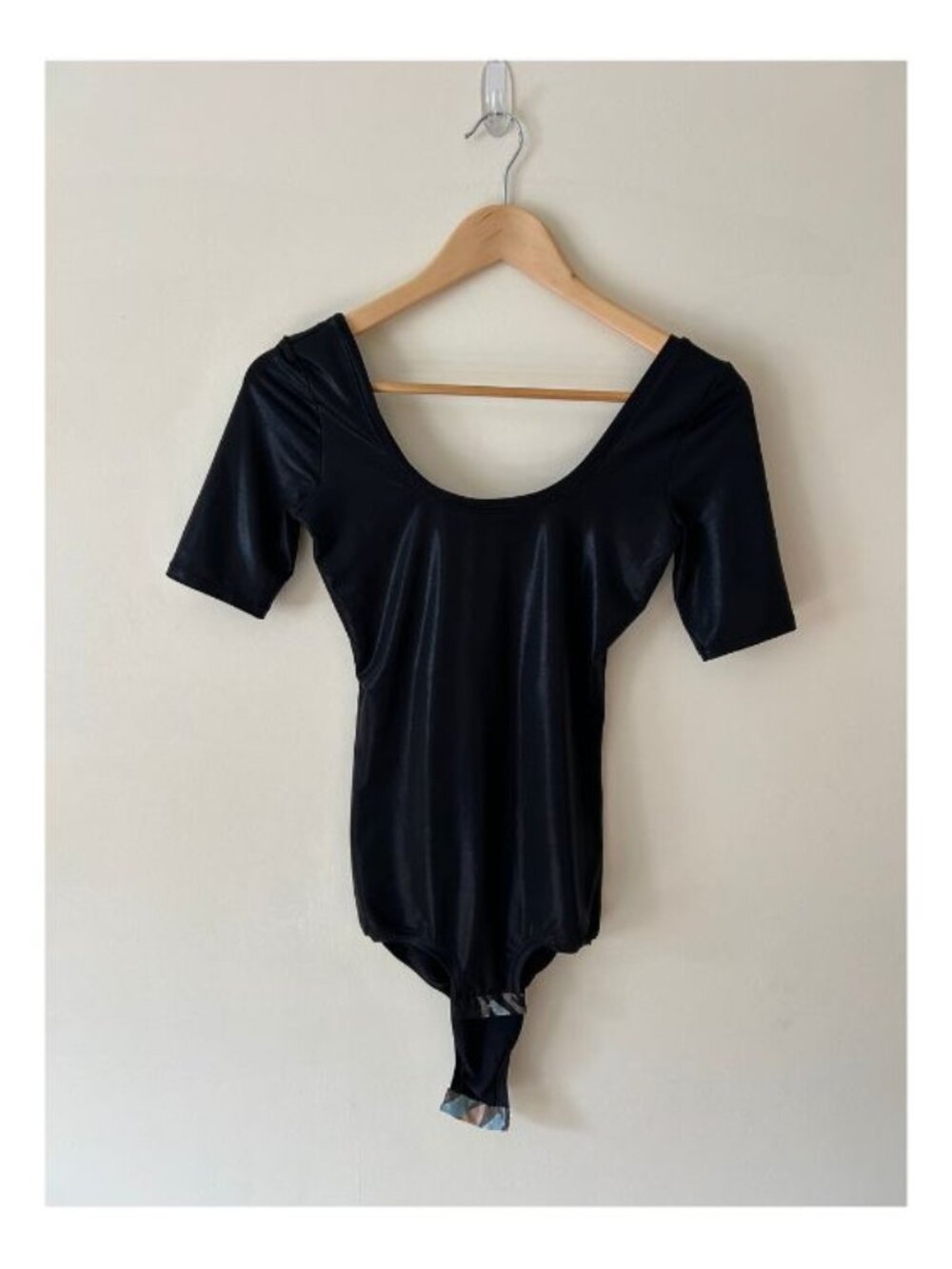 Black Shiny Snake Pattern Bodysuit | Scoop Neck | Fits like S/M